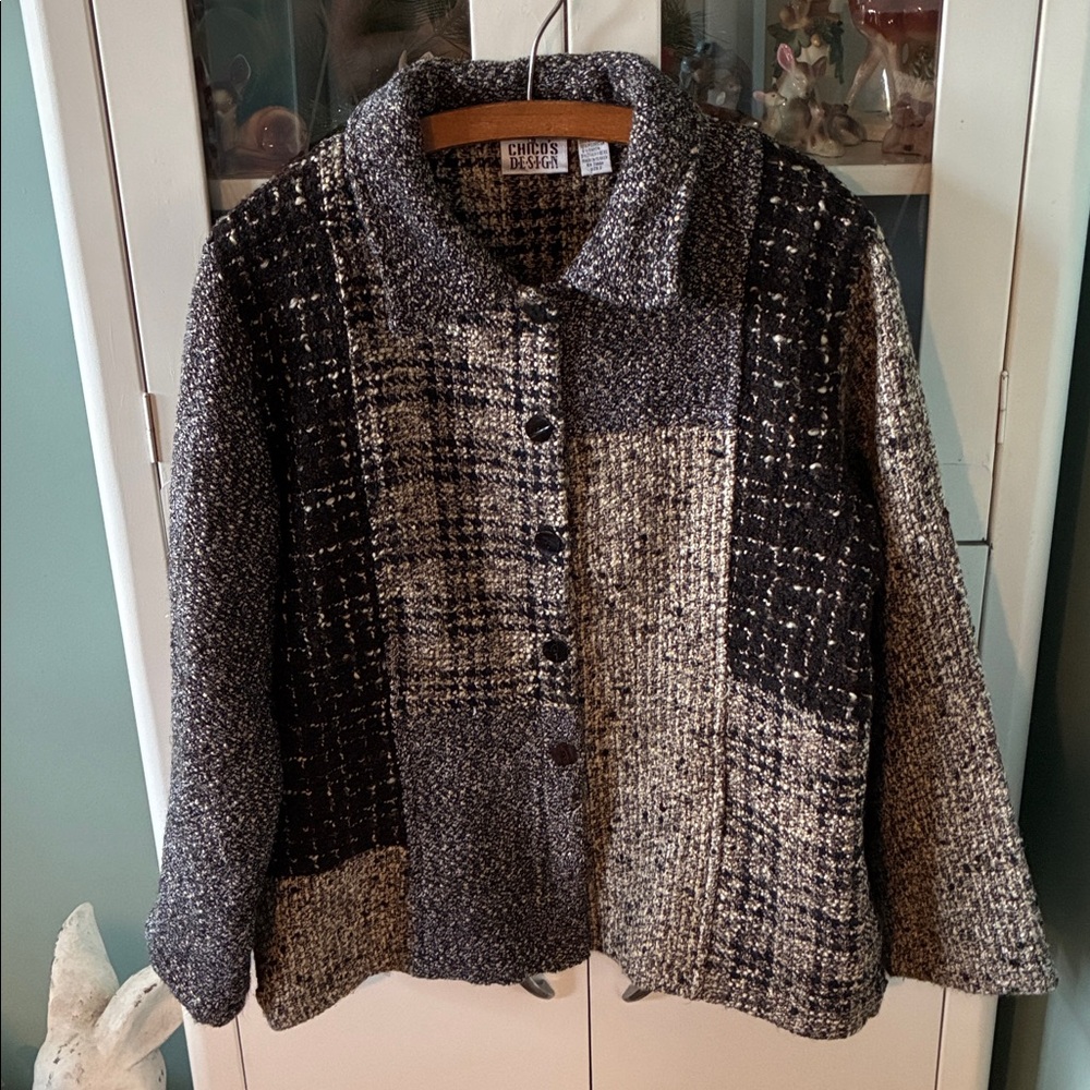 Chico’s Design Women's Tweed Jacket Cardigan wool blend sz 2